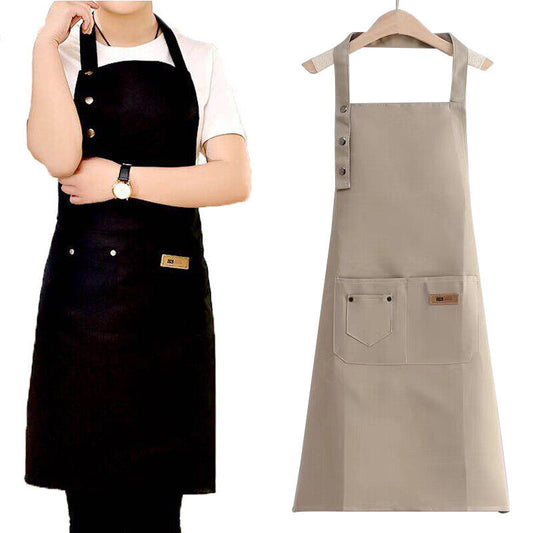 Washable Canvas Butcher and Server Kitchen Cooking Apron Café Uniform Apron with Pockets_0